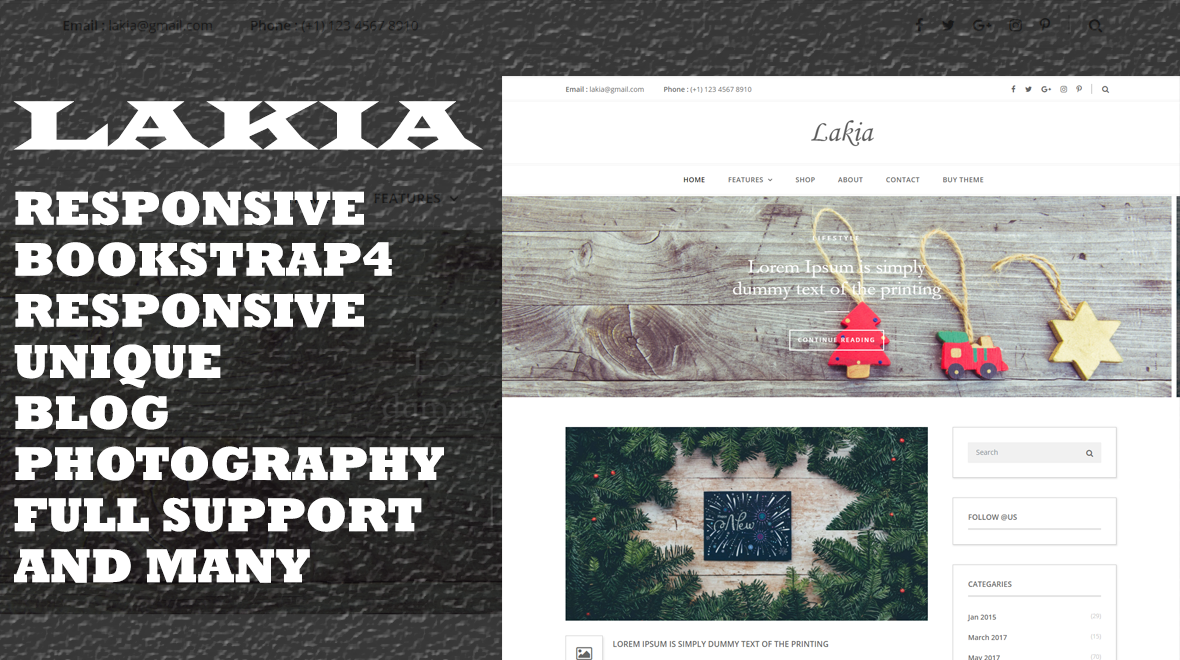 Bootstrap theme Lakia - HTML Blog Template