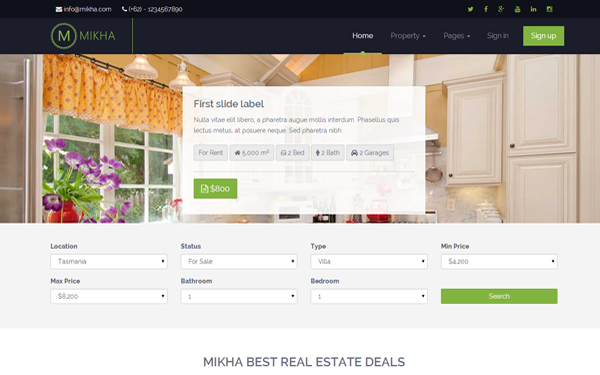 Bootstrap template Mikha - Responsive Real Estate Theme