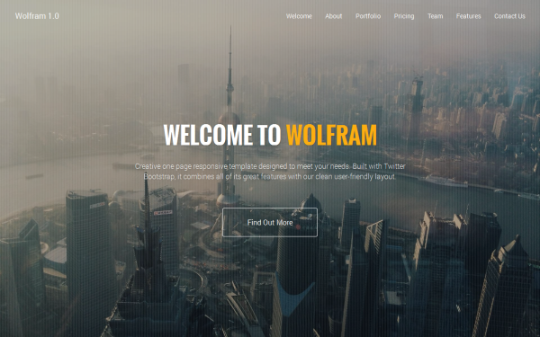 Bootstrap template Wolfram - Customizable One Page Template