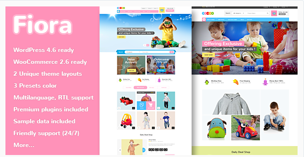 Bootstrap template VG Fiora - WooCommerce WordPress Theme for Kids Store
