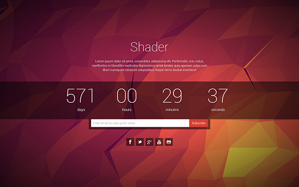 Bootstrap template Shader - Coming Soon Page