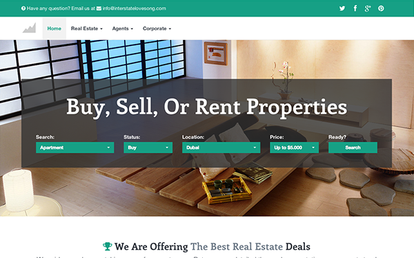 Bootstrap template Interstate - Real Estate Bootstrap Theme