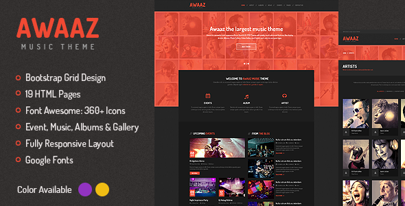 Bootstrap theme Awaaz Music - Responsive HTML5 Template