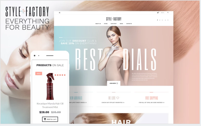 Bootstrap template Style Factory - Hair Care & Hair Styling WooCommerce Theme
