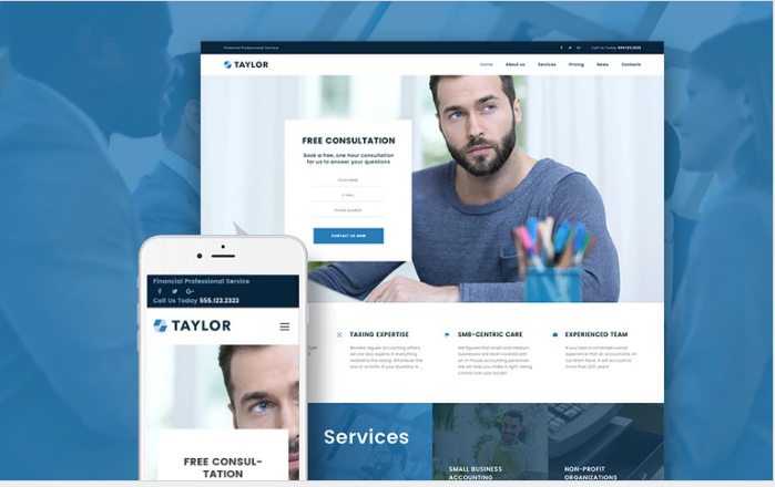 Bootstrap template Taylor - Financial Accounting WordPress Theme