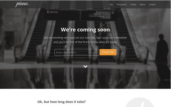 Bootstrap theme Piano - Coming Soon Landing Page