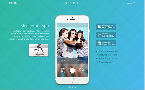 Bootstrap template Atom | Marketing For Mobile Apps