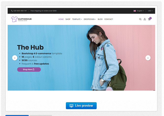 Bootstrap template Hub - Bootstrap 4 E-Commerce Template