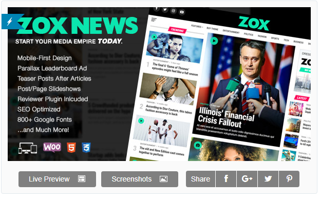 Bootstrap theme Zox News - Professional WordPress News & Magazine Theme