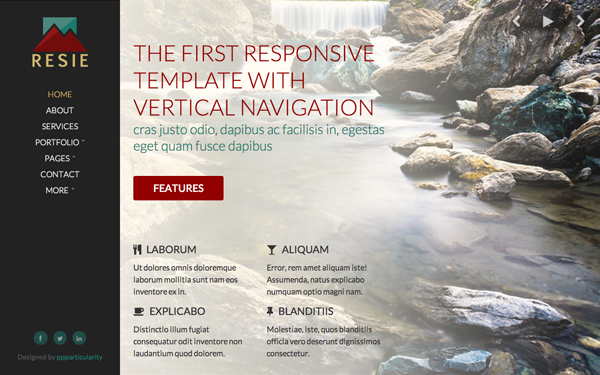 Bootstrap theme RESIE - Responsive Vertical Navigation