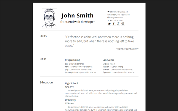 Bootstrap template Simply - Minimal, Responsive Resume