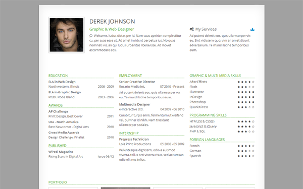 Bootstrap theme Derek - Responsive One-Page Resume