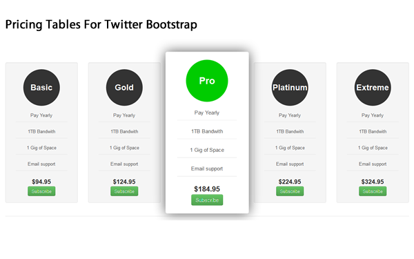 Bootstrap theme CSS3 Pricing Tables