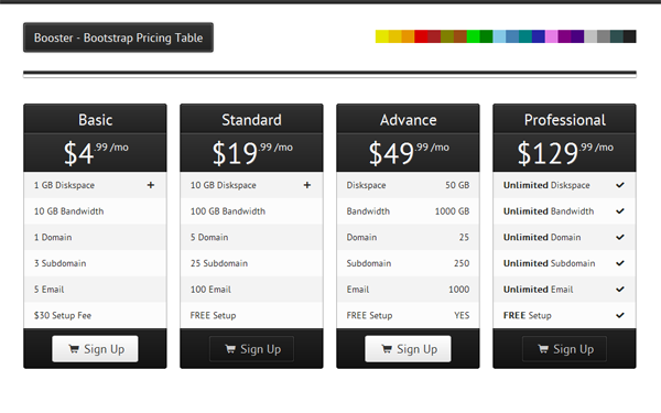Bootstrap theme Booster - Bootstrap Pricing Table