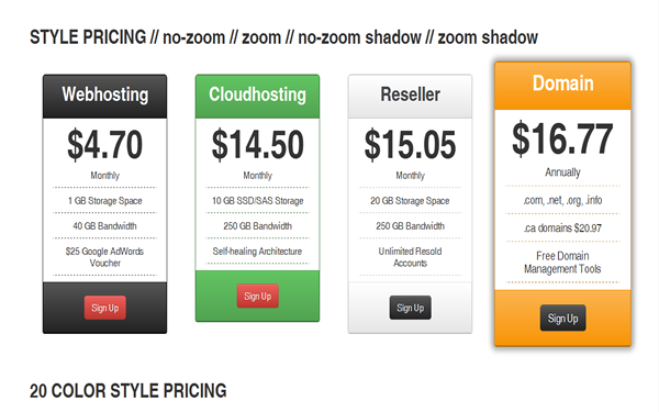 Bootstrap theme Nyooh Pricing Tables