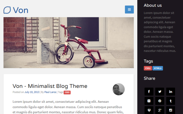 Bootstrap theme Von - Minimalist Blog Theme