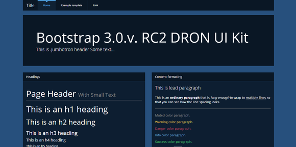 Bootstrap template Bootstrap 3.0. theme DRON dark UI