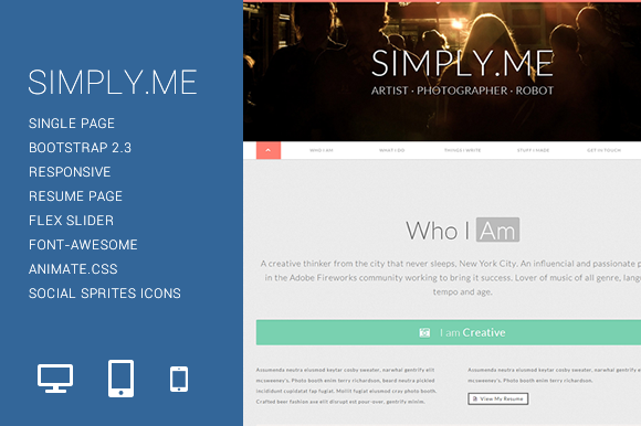 Bootstrap template Simply.Me - Personal Portfolio