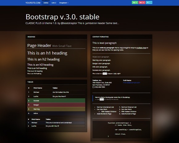 Bootstrap template Bootstrap 3.0. Glossy blue theme
