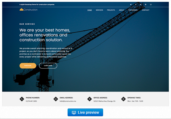 Bootstrap template Construction - For Building Company