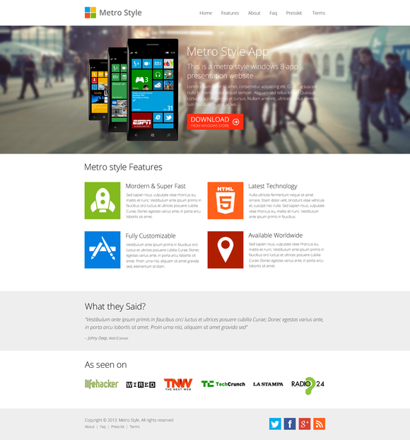 Bootstrap template Metro Windows 8 App Showcase
