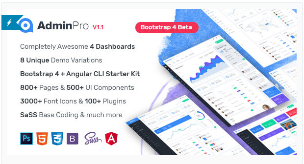 Bootstrap theme AdminPro - Bootstrap4 Dashboard Template + Angular CLI Starter Kit