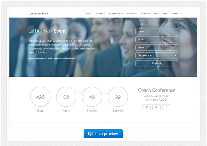 Bootstrap theme Business Event - Responsive Landing Page