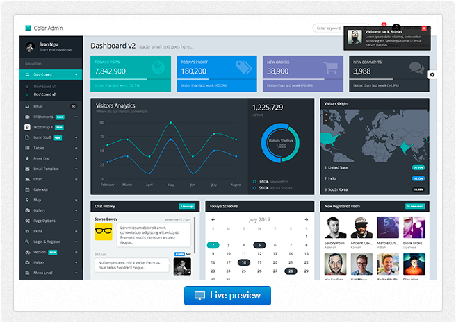 Bootstrap theme Color Admin - Admin Template + Front End