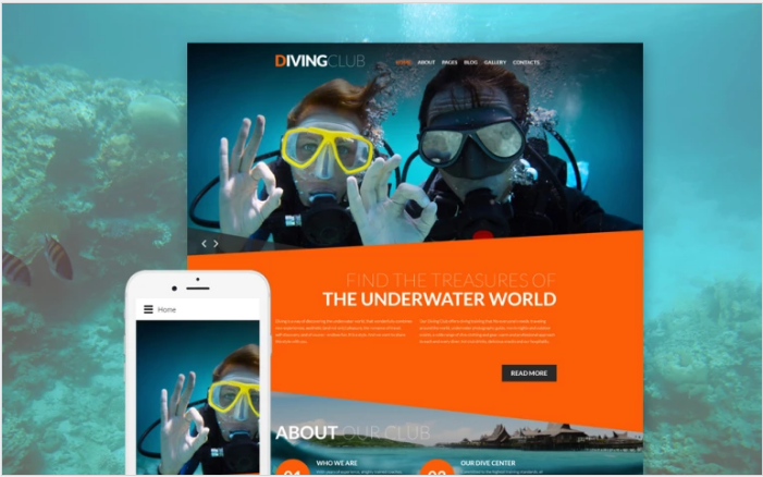 Bootstrap theme Diving Club - Sports & Outdoors & Diving Responsive Joomla Template