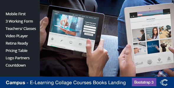 Bootstrap theme Campus Education eCourse sign-up Landing