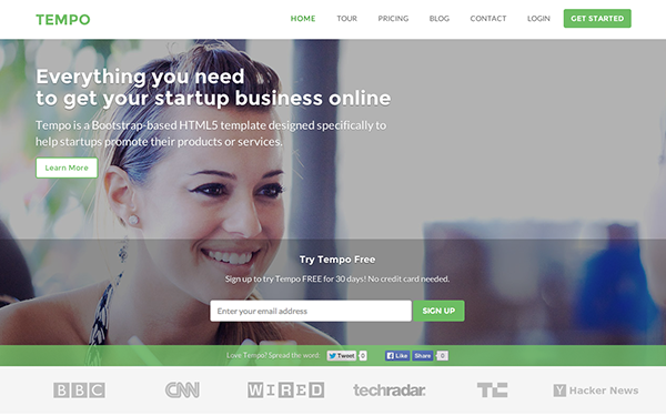 Bootstrap theme Tempo | Designed for Startups