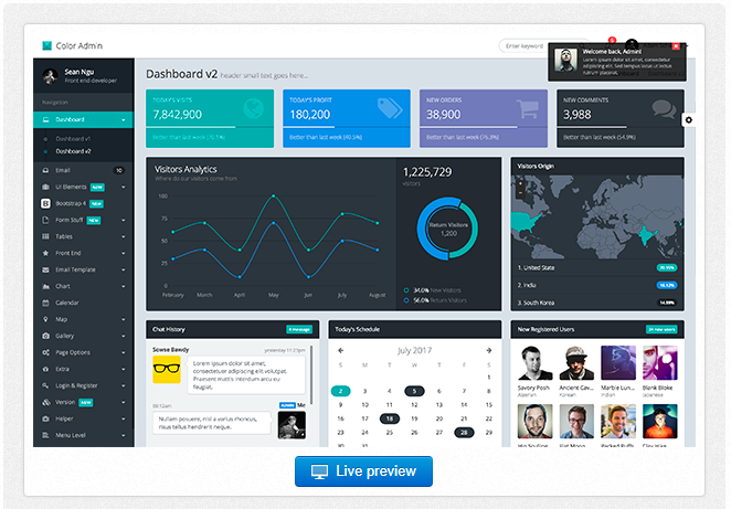 Bootstrap theme Color Admin - Admin Template + Front End