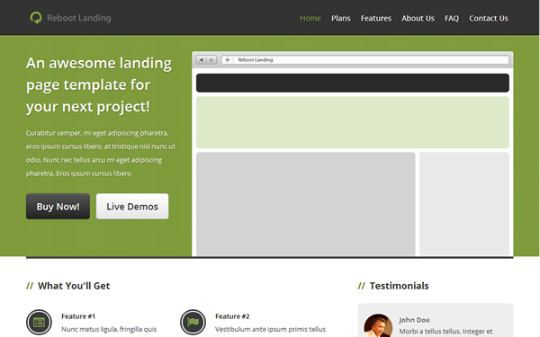 Bootstrap theme Reboot Landing Page