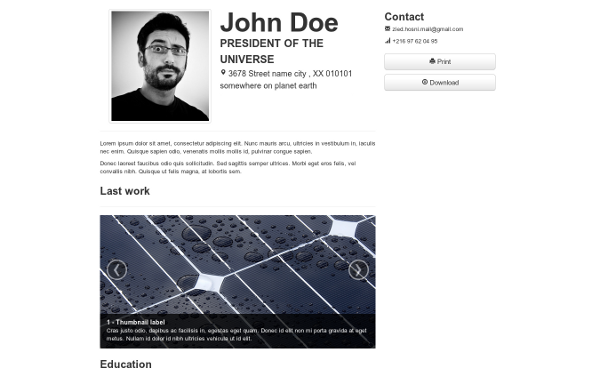 Bootstrap theme Simple Curriculum Vitae